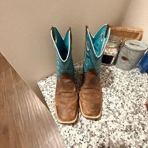 Ariat Turquoise Shaft Brown Leather Western Cowboy Boots